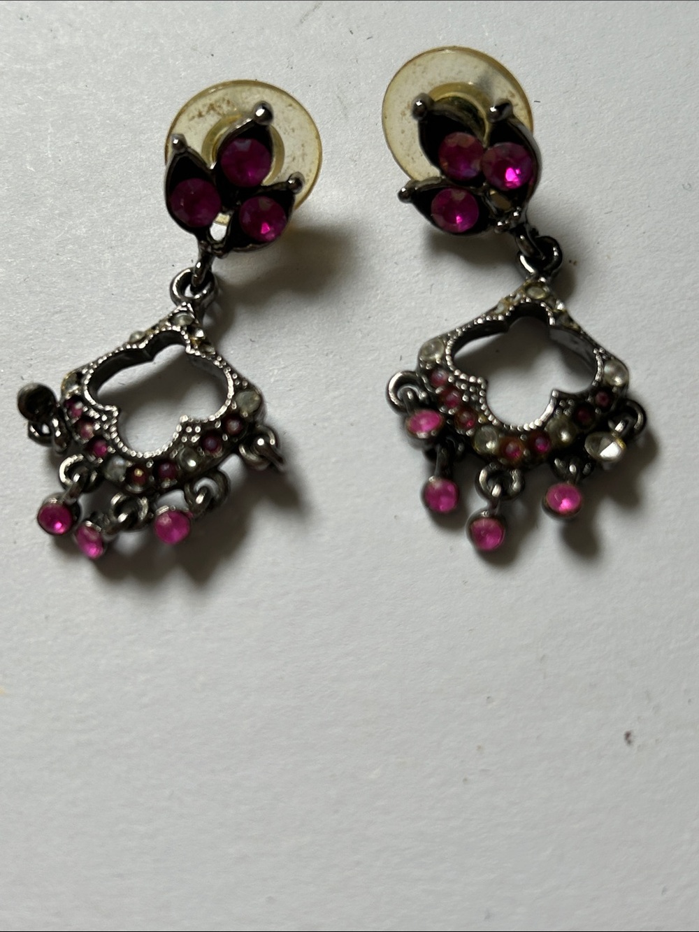 Silver-Tone Pink Crystal Chandelier Drop Earrings j45